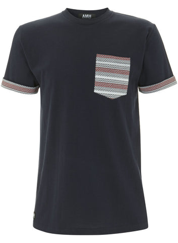 001- GEOMETRIC JAQUARD POCKET T-SHIRT-NAVY