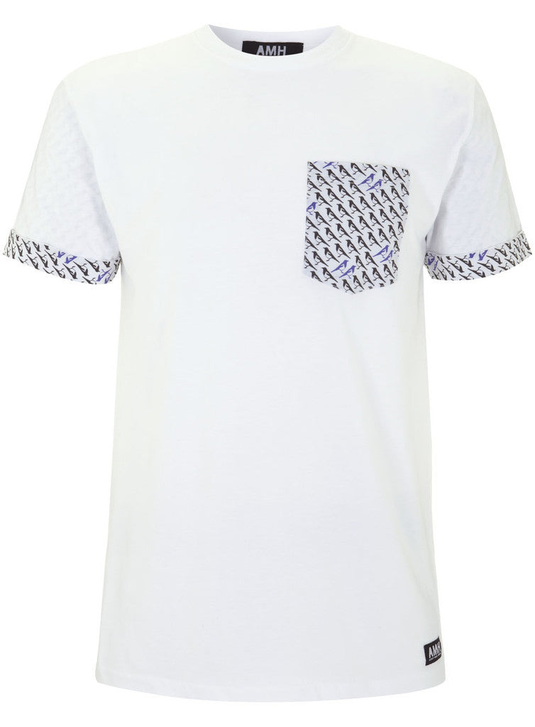 001- MAGPIE FOR LUCK POCKET T-SHIRT-WHITE